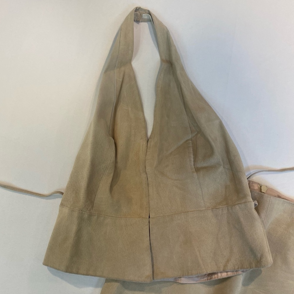 VTG 90s Laundry Shelli Segal Tan 100% Genuine Suede Halter Top & Mini Skirt Set - Picture 2 of 12